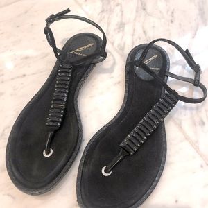 Brian Atwood  Black Thong Flats with Metal Stitch